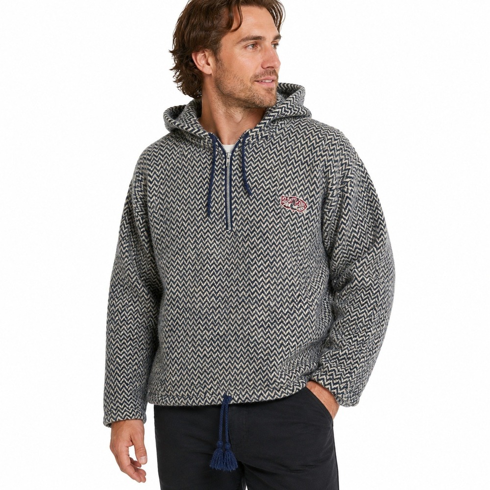 Ron Jon Surf Shop Baja Hoodie Men Medium Navy Cream Chevron Quarter Zip Pullover